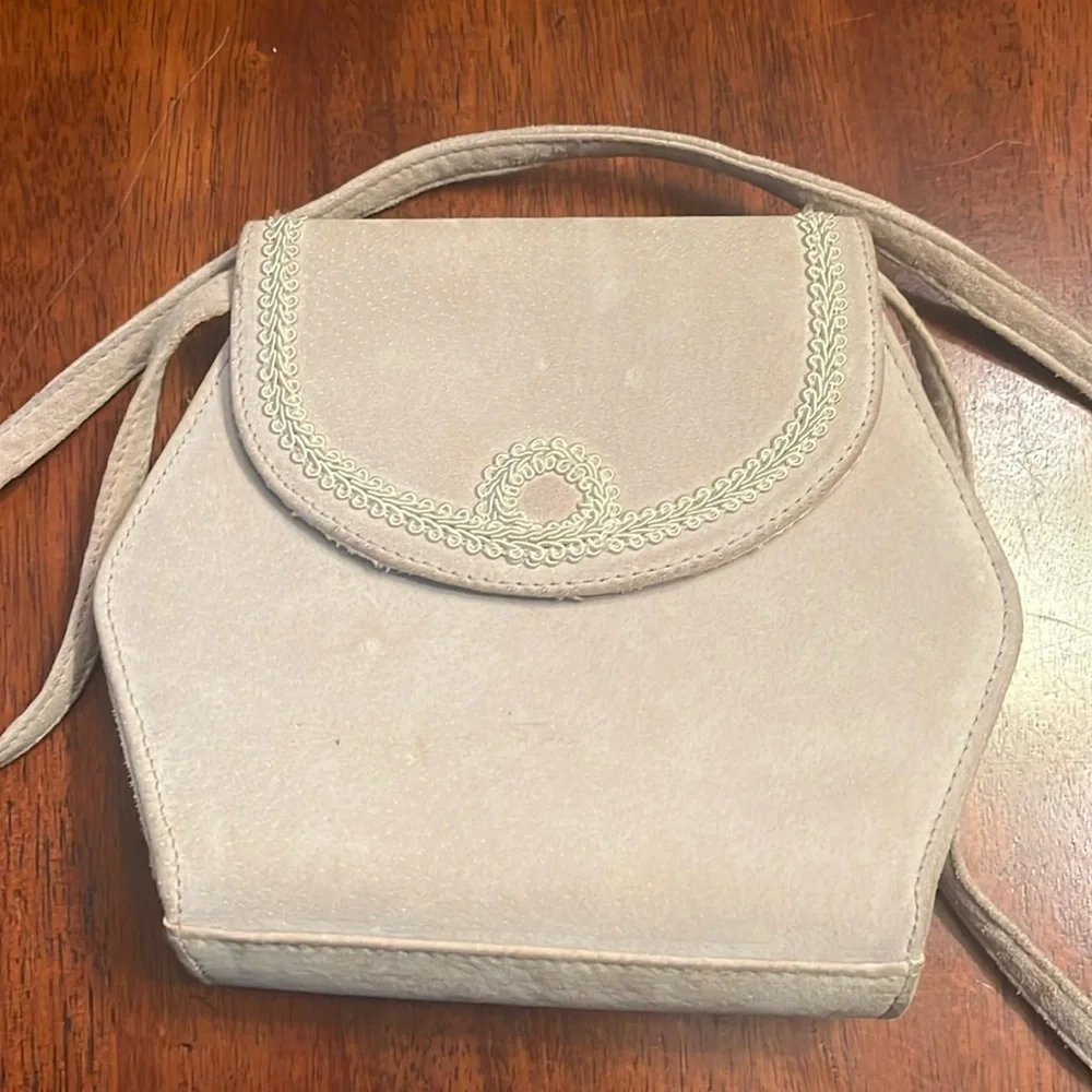 Rush Hour Gray Sueded Purse with long strap and snap closure